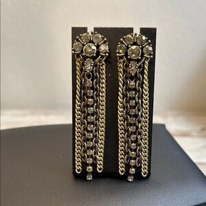 Stella & Dot Gold and Silver Chain Drop Earrings with Sparkly Glass Rhinestones